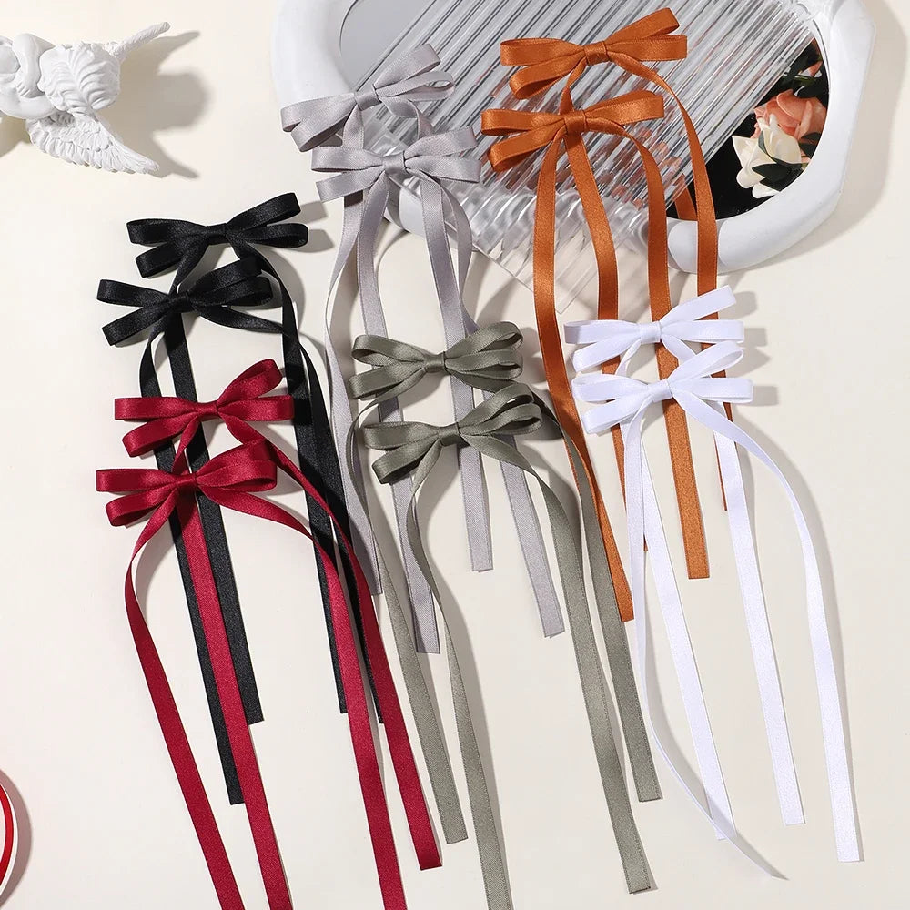 2Pcs New Cute Ribbon Bow Headband Long Tassel Hair Clip Women'S Hair Accessories Girls Party Headwear Side Clips Wholesale