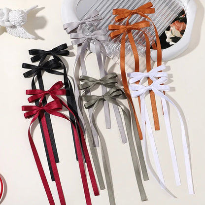 2Pcs New Cute Ribbon Bow Headband Long Tassel Hair Clip Women'S Hair Accessories Girls Party Headwear Side Clips Wholesale
