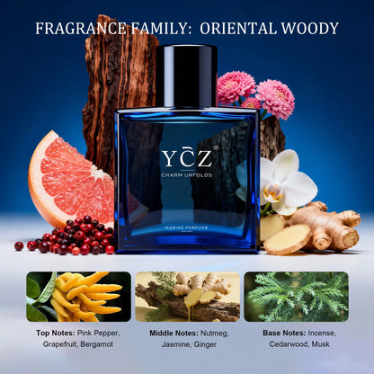 YCZ Midnight Marine Eau De Parfum 50Ml Unisex | Aromatic Aquatic Ocean Fresh Woody Perfume with Bergamot Coconut Amber | Long Lasting Luxury Arabian Fragrance for Men Women | Premium Gift