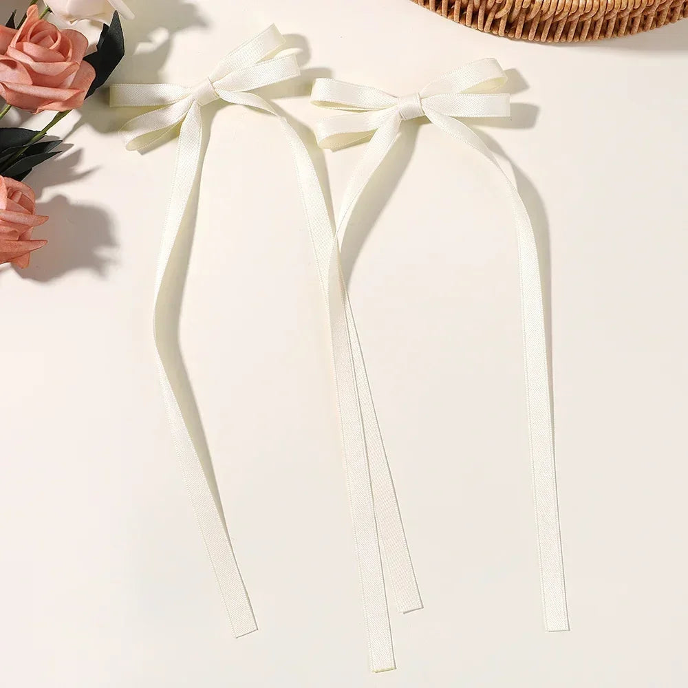 2Pcs New Cute Ribbon Bow Headband Long Tassel Hair Clip Women'S Hair Accessories Girls Party Headwear Side Clips Wholesale