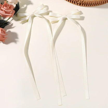 2Pcs New Cute Ribbon Bow Headband Long Tassel Hair Clip Women'S Hair Accessories Girls Party Headwear Side Clips Wholesale