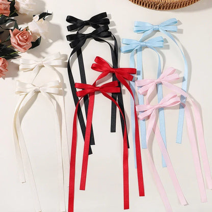 2Pcs New Cute Ribbon Bow Headband Long Tassel Hair Clip Women'S Hair Accessories Girls Party Headwear Side Clips Wholesale