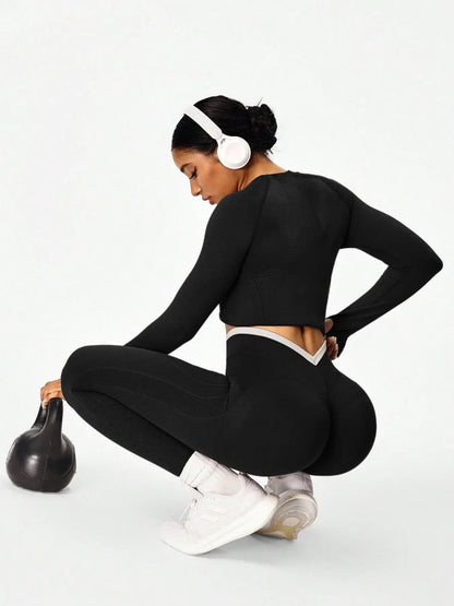 Women'S Sporty High-Waist Pants, Slim Fit V-Neck Design, High Elasticity, Perfect for Cycling Running Yoga Gym