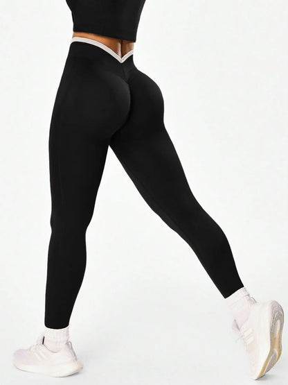 Women'S Sporty High-Waist Pants, Slim Fit V-Neck Design, High Elasticity, Perfect for Cycling Running Yoga Gym