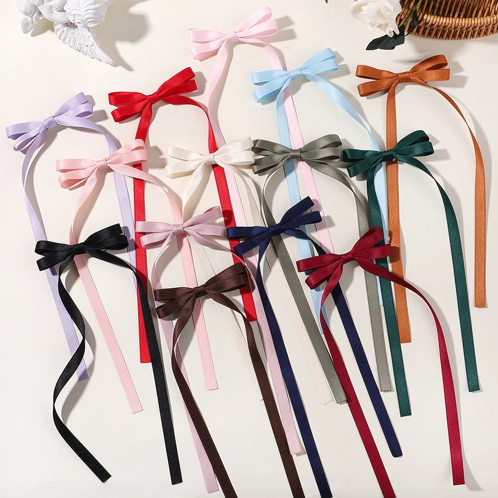 2Pcs New Cute Ribbon Bow Headband Long Tassel Hair Clip Women'S Hair Accessories Girls Party Headwear Side Clips Wholesale