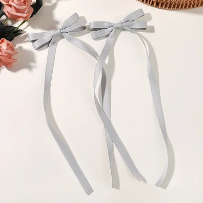 2Pcs New Cute Ribbon Bow Headband Long Tassel Hair Clip Women'S Hair Accessories Girls Party Headwear Side Clips Wholesale