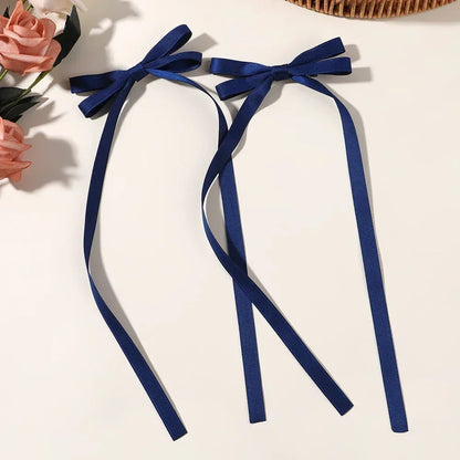 2Pcs New Cute Ribbon Bow Headband Long Tassel Hair Clip Women'S Hair Accessories Girls Party Headwear Side Clips Wholesale