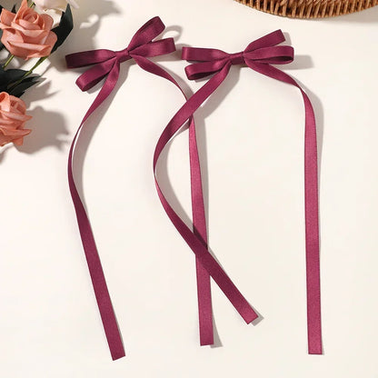 2Pcs New Cute Ribbon Bow Headband Long Tassel Hair Clip Women'S Hair Accessories Girls Party Headwear Side Clips Wholesale