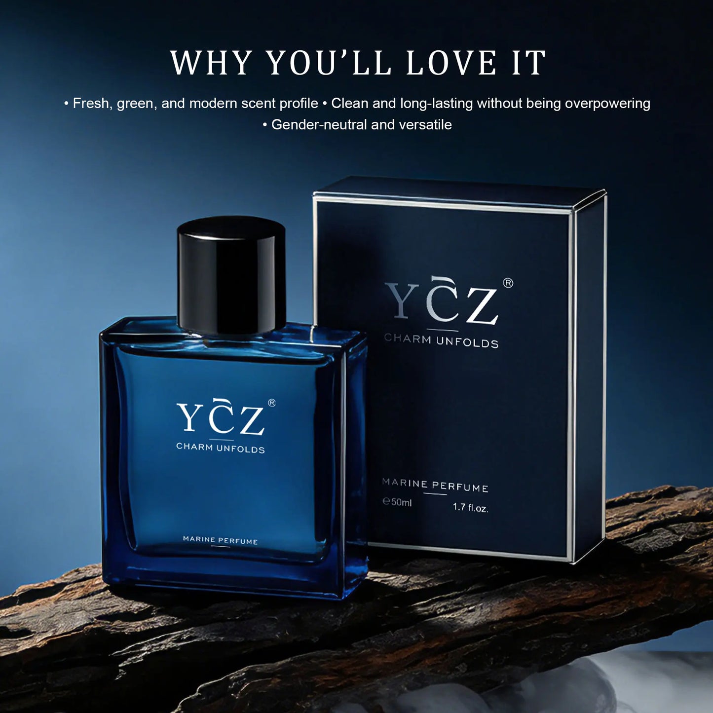 YCZ Midnight Marine Eau De Parfum 50Ml Unisex | Aromatic Aquatic Ocean Fresh Woody Perfume with Bergamot Coconut Amber | Long Lasting Luxury Arabian Fragrance for Men Women | Premium Gift