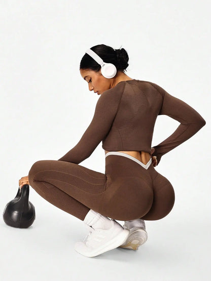 Women'S Sporty High-Waist Pants, Slim Fit V-Neck Design, High Elasticity, Perfect for Cycling Running Yoga Gym