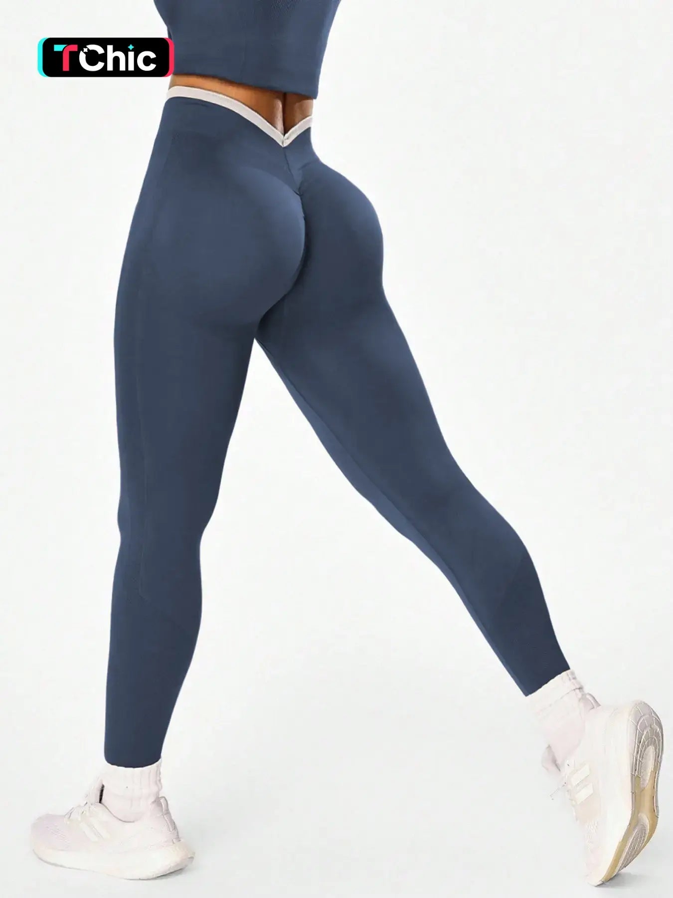 Women'S Sporty High-Waist Pants, Slim Fit V-Neck Design, High Elasticity, Perfect for Cycling Running Yoga Gym