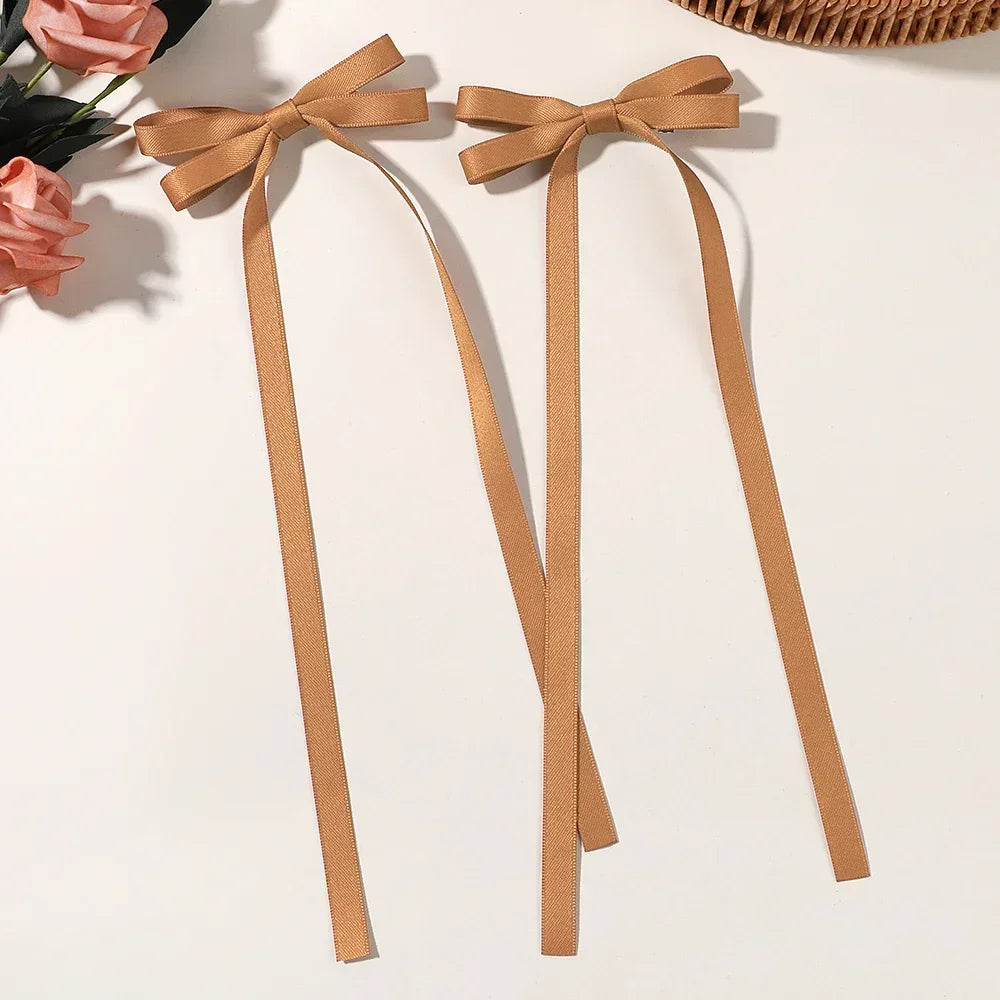 2Pcs New Cute Ribbon Bow Headband Long Tassel Hair Clip Women'S Hair Accessories Girls Party Headwear Side Clips Wholesale
