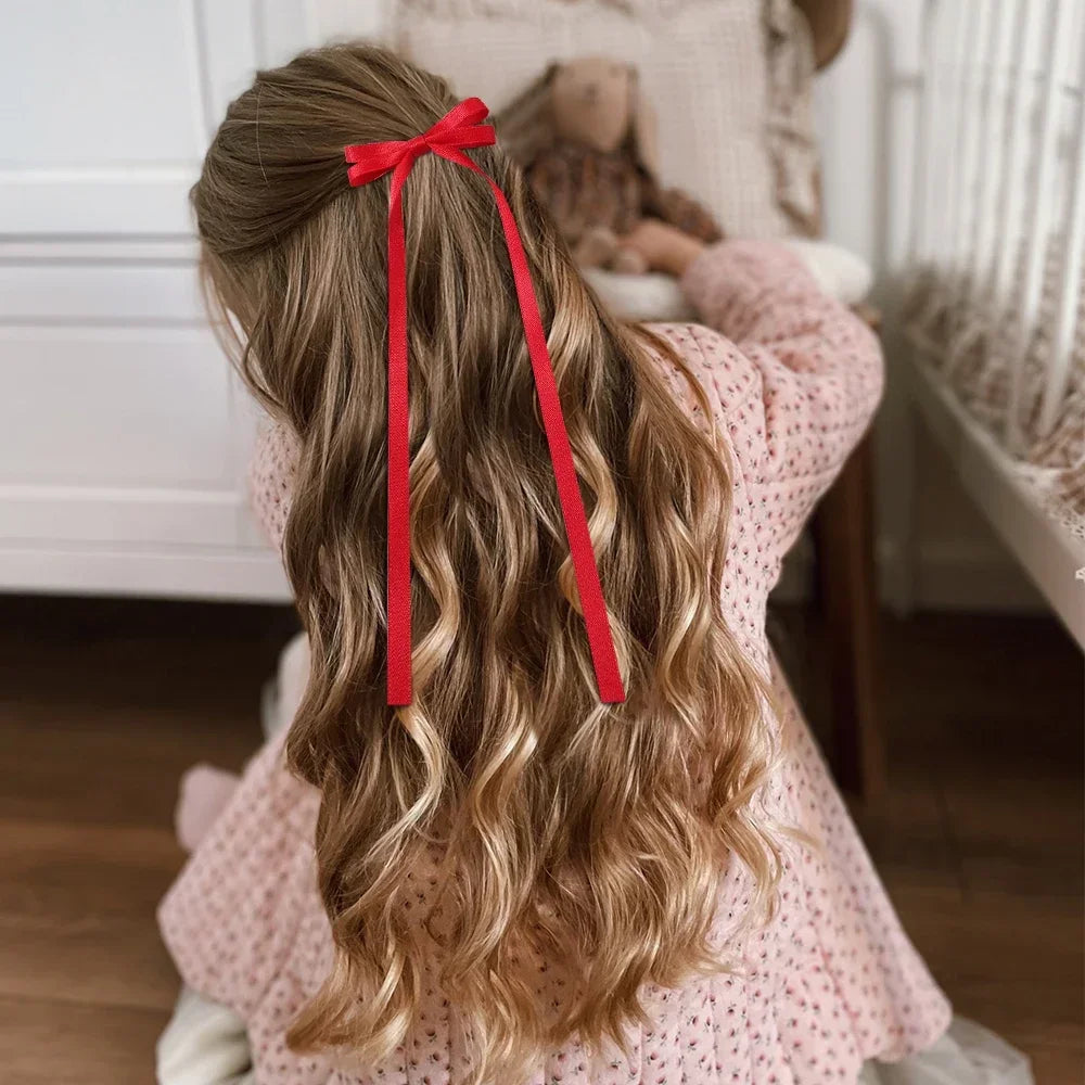 2Pcs New Cute Ribbon Bow Headband Long Tassel Hair Clip Women'S Hair Accessories Girls Party Headwear Side Clips Wholesale