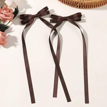 2Pcs New Cute Ribbon Bow Headband Long Tassel Hair Clip Women'S Hair Accessories Girls Party Headwear Side Clips Wholesale